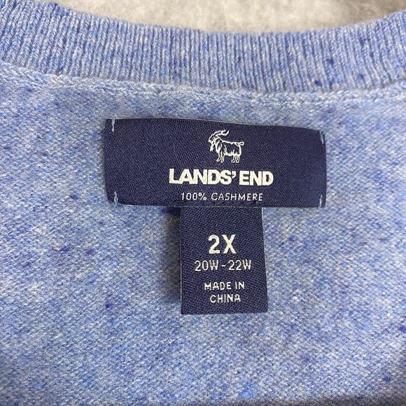 Lands' End Sweater Womens 2X (20W-22W) Blue Speckled 100% Cashmere Crewneck - Picture 9 of 10
